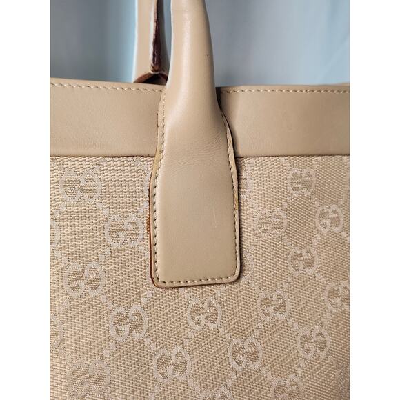 Gucci GG Monogram Canvas Tote Light Beige Leather Large Shopper Shoulder Bag - Picture 3 of 16